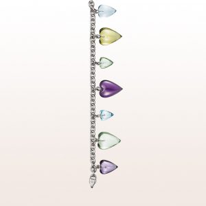 Armband mit Lemoncitrin-, Amethyst-, Prasiolith- und Topasherzen in 18kt Weißgold