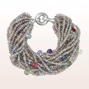 Bracelet with labradorite, amethyst, iolite, peridot and rubellite and an 18kt white gold clasp