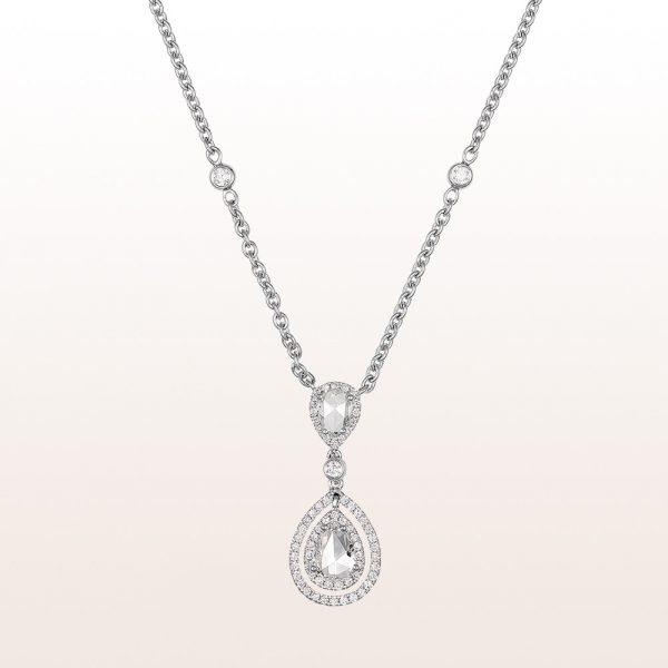 Necklace with rose cut diamant drops 0,77ct and brilliant cut diamonds 0,64ct in 18kt white gold
