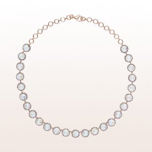 Necklace with white moonstones and brilliant cut diamonds 2,78ct in 18kt rose gold
