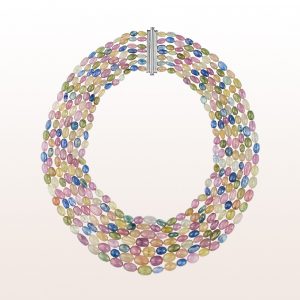 Necklace with multi coloured sapphires and an 18kt white gold clasp