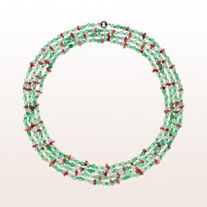 Necklace with jade, tsavorite, orange sapphire and an 18kt white gold clasp