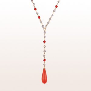 Necklace with coral and labradorite in 18kt rose gold