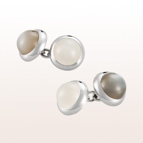 Cufflinks with white and brown moonstones 17,44ct in 18kt white gold