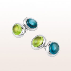 Cufflinks with topaz and peridot cabochons in 18kt white gold