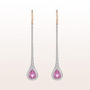 Earrings with pink sapphire 4,47ct and brilliants 1,56ct in 18kt white- and rose gold