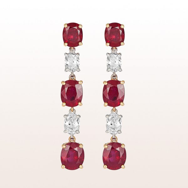 Earrings with rubies 8,59ct and diamonds 1,32ct in 18kt white gold