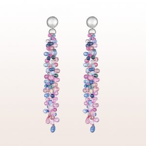 Earrings with blue and pink sapphire in 18kt white gold