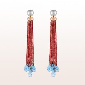 Earrings with garnet and topaz in 18kt rose- and white gold