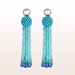 Earrings with coccinella turquoise, apatite and kyanite in 18kt white gold