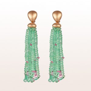 Earrings with emerald and pink sapphire in 18kt rose gold