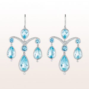Earrings with aquamarine 17,39ct and brilliants 0,35ct in 18kt white gold