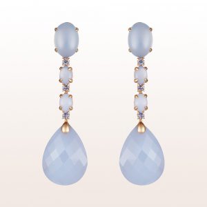 Earrings with chalcedony and tansanite 0,42ct in 18kt rose gold