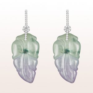 Earrings with jade and brilliants 0,58ct in 18kt white gold