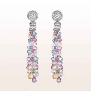 Earrings with multi-coloured sapphire and brilliants 1,30ct in 18kt white gold