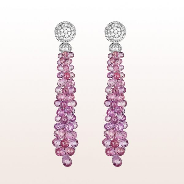 Earrings with pink sapphire and brilliants 1,30ct in 18kt white gold