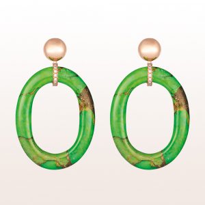 Earrings with brown brilliants 0,17ct and green turquoise in 18kt rose gold