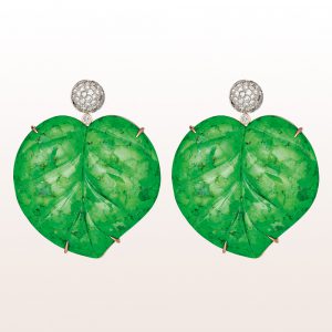 Ohrgehänge mit Grüntürkisblättern und Brillanten 1,09ct in 18kt Weißgold