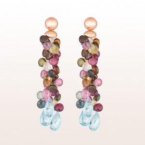 Earrings with multi-coloured tourmalines and topazes in 18kt rose gold