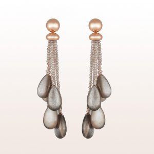 Earrings with brown zircon and brown moonstone in 18kt rose gold