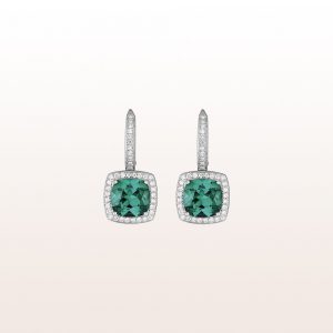 Earrings with green trourmaline 3,97ct and brilliants 0,38ct in 18kt white gold