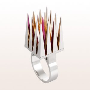 Ring by designer Eva Schlegel with synthetic ruby in 18kt white gold