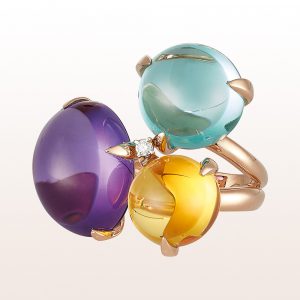 Ring mit Amethyst, Citrin, Prasiolith und Diamant 0,05ct in 18kt Roségold