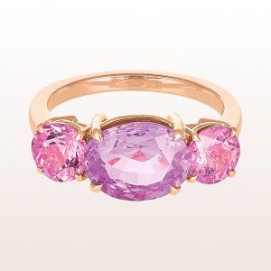 Ring mit violettem Saphir 3,70ct und rosa Turmaline 1,59ct in 18kt Roségold