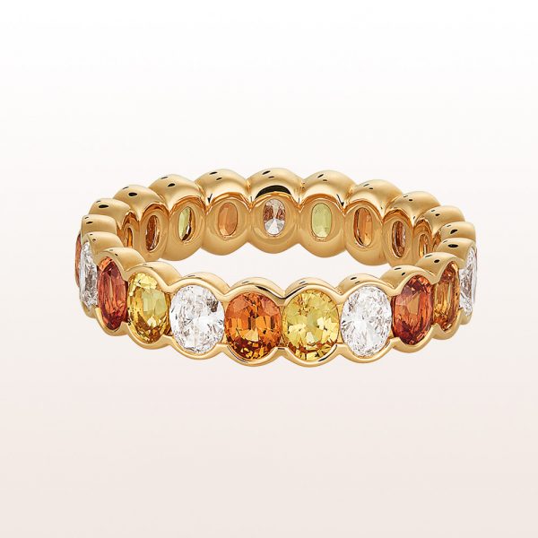 Ring mit orangen und gelben Saphiren 2,70ct und ovale Diamanten 1,02ct in 18kt