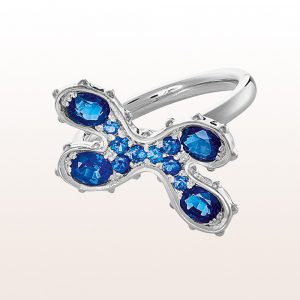 Ring "Chromosomes in love" by artist Eva Petrič with sapphires 1,75ct in 18kt white gold