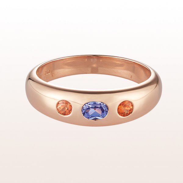 Alliancering mit Tansanit 0,23ct und orangen Saphiren 0,16ct in 18kt Gelbgold