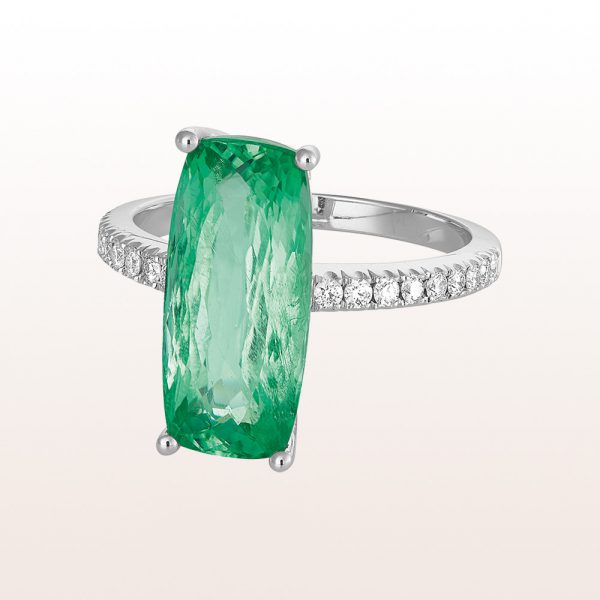 Ring with paraiba-tourmaline 5,70ct and brilliant cut diamonds 0,21ct in 18kt white gold