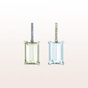 Earrings with aquamarine, green beryl and blue and green sapphire in 18kt white gold