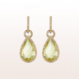 Ohrgehänge mit grünen und gelben Beryllen 12,71ct und gelben Saphiren 1,79ct in 18kt Weißgold