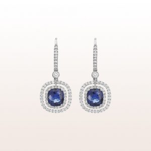 Earrings with sapphire 2,78ct and brilliants 1,13ct in 18kt white gold