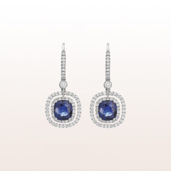 Earrings with sapphire 2,78ct and brilliants 1,13ct in 18kt white gold