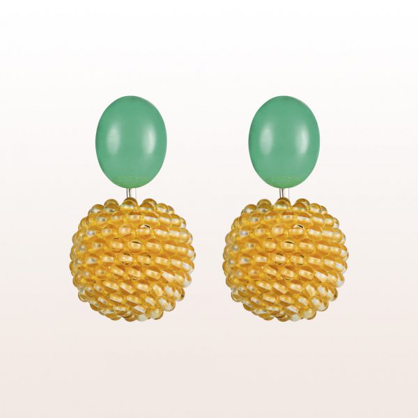 Earrings with chrysoprases and citrine in 18kt white gold