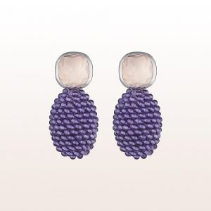 Earrings with rose quartz and amethyst in 18kt white gold