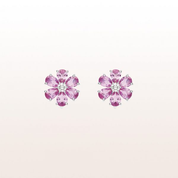 Earrings with pink sapphire 5,49ct and brilliants 0,29ct in platinum