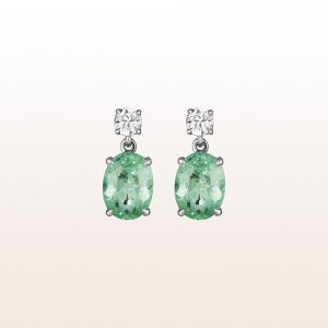 Earrings with paraiba-tourmalines 3,30ct and two diamonds 0,43ct in 18kt white gold