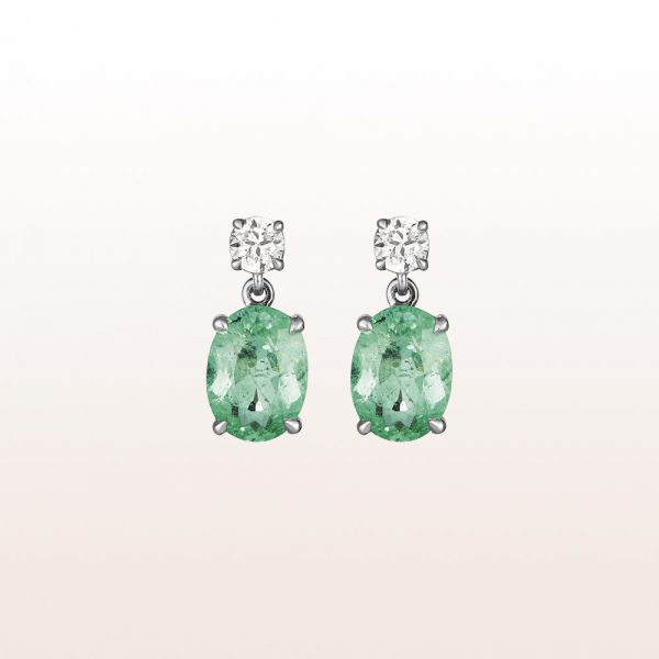 Earrings with paraiba-tourmalines 3,30ct and two diamonds 0,43ct in 18kt white gold