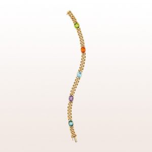 Curb chain bracelet with peridot, mandarin-garnet, topaz, amethyst and green tourmaline in 18kt yellow gold