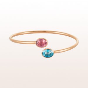 Bangle with rubellite 2,22ct and topaz 3,25ct in 18kt rose gold