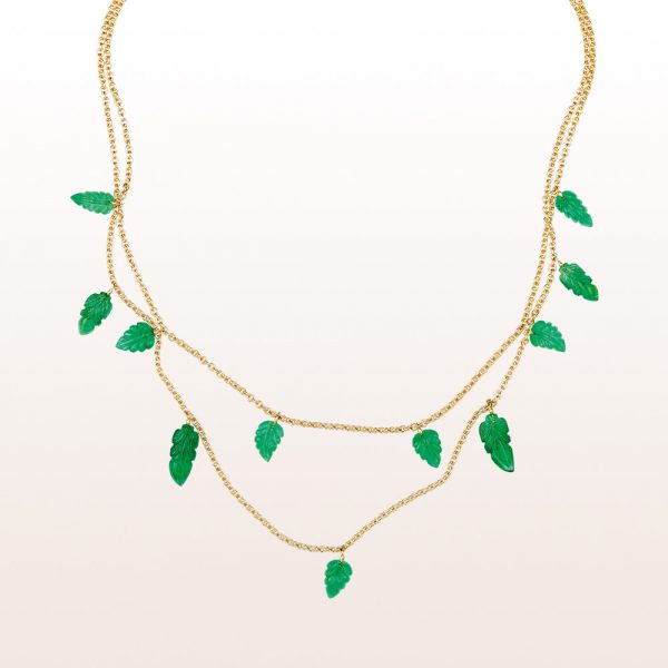 Necklace with emerald leaves 24,81kt yellow gold