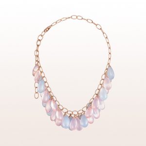 Necklace with rose quartz and chalcedony in 18kt rose gold