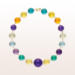 Necklace with amethyst, prasiolite, citrine and topaz cabochons in 18kt yellow gold