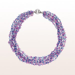 Necklace with blue and pink sapphire and an 18kt white gold clasp