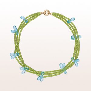 Necklace with peridot, topaz and an 18kt yellow gold clasp