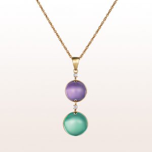 Necklace with amethyst, prasiolite and brilliant cut diamonds 0,04ct in 18kt yellow gold