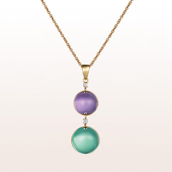 Collier mit Amethyst, Prasiolith und Brillanten 0,04ct in 18kt Gelbgold